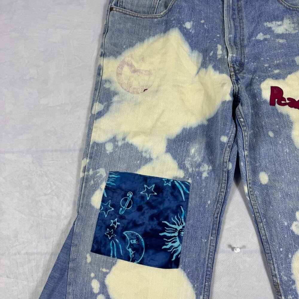 Levi Staruss Co. 505 Womens Flared Jeans Blue Relaxed Fit Patches Size 38x30 - Picture 5 of 16